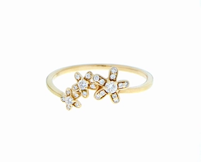 Yellow gold ring with three diamond flowers hand-chain-bracelet  