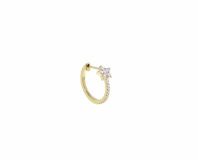 Yellow gold small diamond single hoop with a star hand-chain-bracelet  