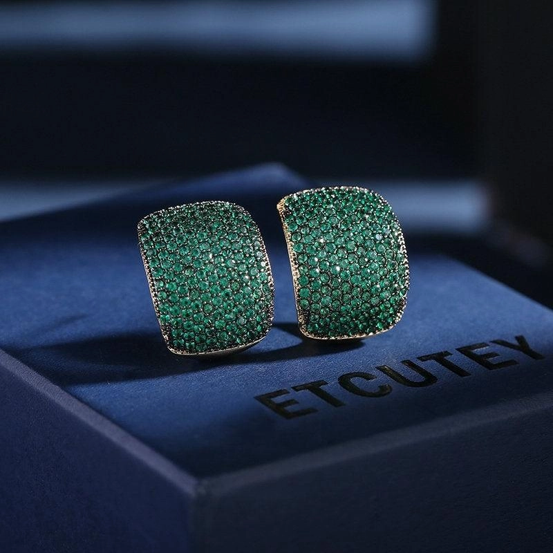 Zircon Inlaid Silver Pin Earrings Elegant Temperament